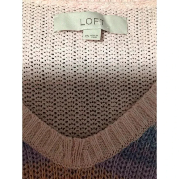 LOFT Ombré Striped V-Neck Sweater XS Pastels Knit Coquette Boho Cotton Blend - Picture 5 of 7